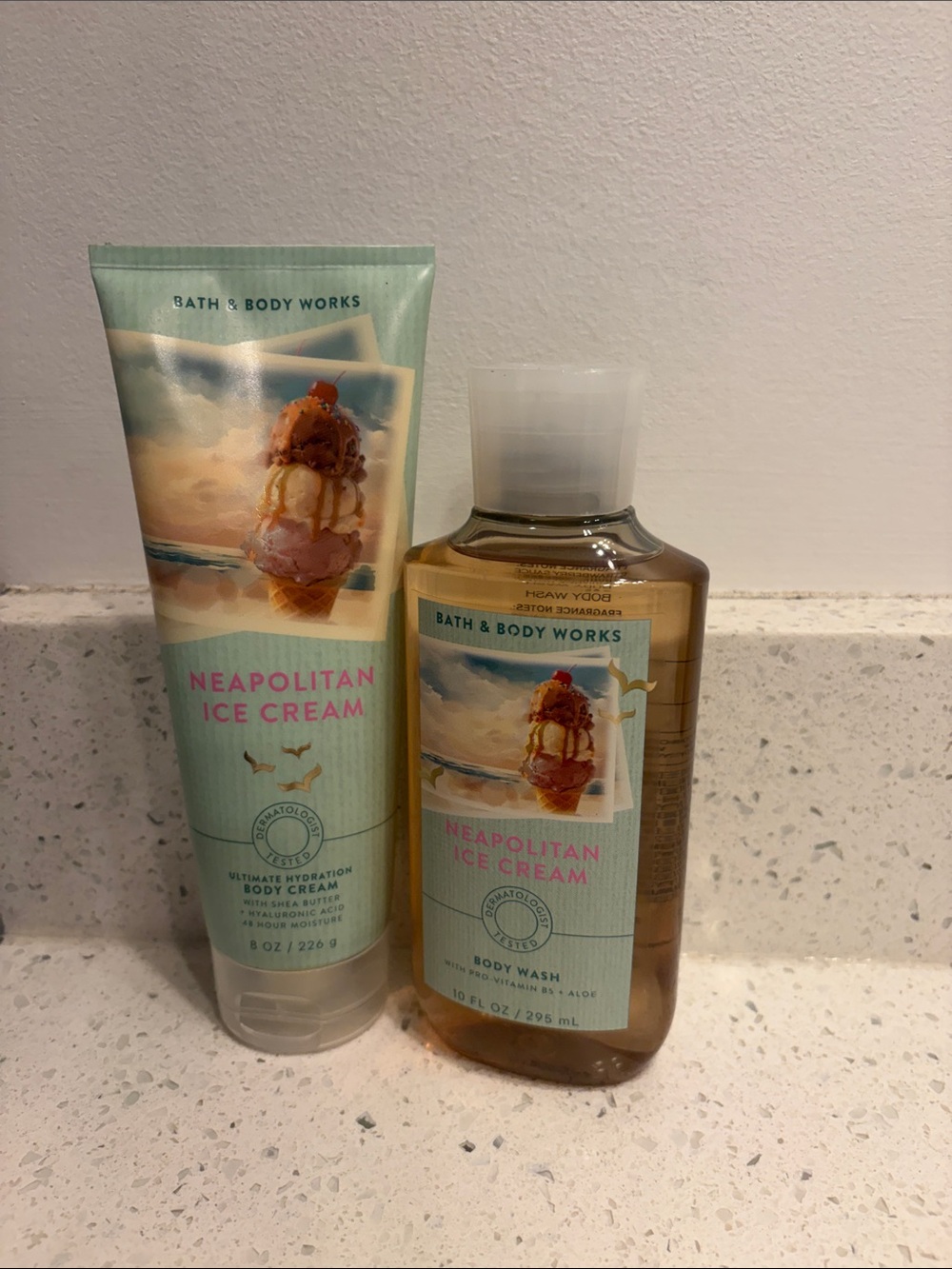 Bath and body works 
Neapolitan, ice cream, shower gel and lotion set